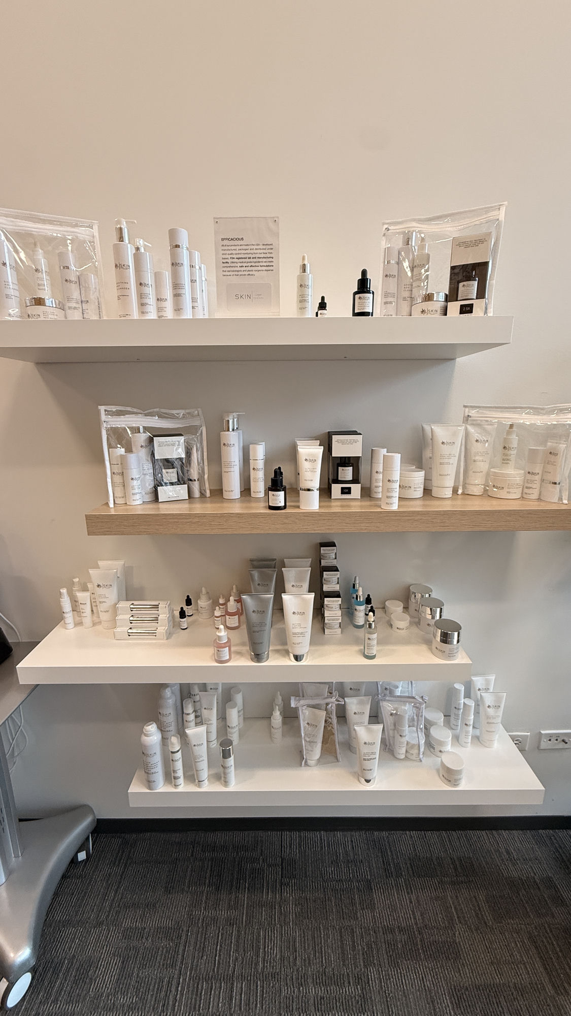 Medical grade skincare products on display